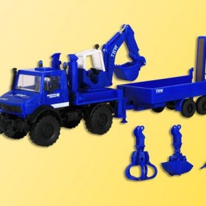 18478 Kibri H0 THW UNIMOG mit Baggeraufbau und Geräteanhänger