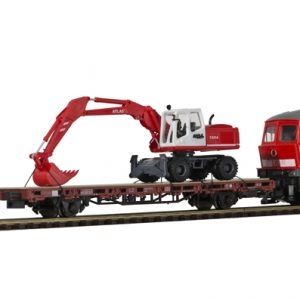 26258 Kibri H0 Niederbordwagen mit ATLAS Radbagger, Fertigmodell **Auslauf**
