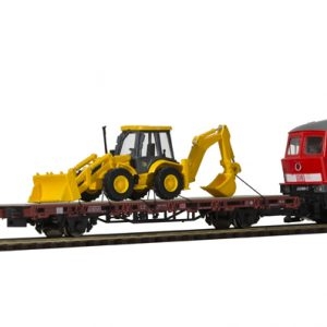 26260 Kibri H0 Niederbordwagen mit Baggerlader JCB 4CX 4x4x4,  Fertigmodell **Auslauf**