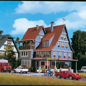 43660 Vollmer H0 Supermarkt mit Inneneinrichtung und LED-Beleuchtung, Funktionsbausatz