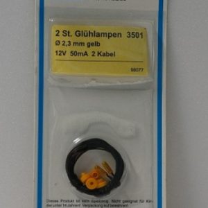 3501 Viessmann Glühlampen gelb T3/4, Ø 2,3 mm, 12 V, 50 mA, 2 Kabel, 2 Stück