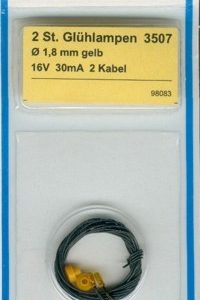 3507 Viessmann Glühlampen gelb T1/2, Ø 1,8 mm, 16 V, 30 mA, 2 Kabel, 2 Stück