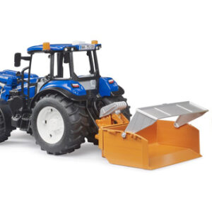 2187 Bruder New Holland T5.120 mit FL, Ladekasten, Gabeln + 1 Rundballen