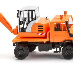 64704 Wiking Unimog mit Bagger - kommunalorange