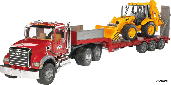 2813 Bruder MACK Granite LKW , Tieflader und Bagger